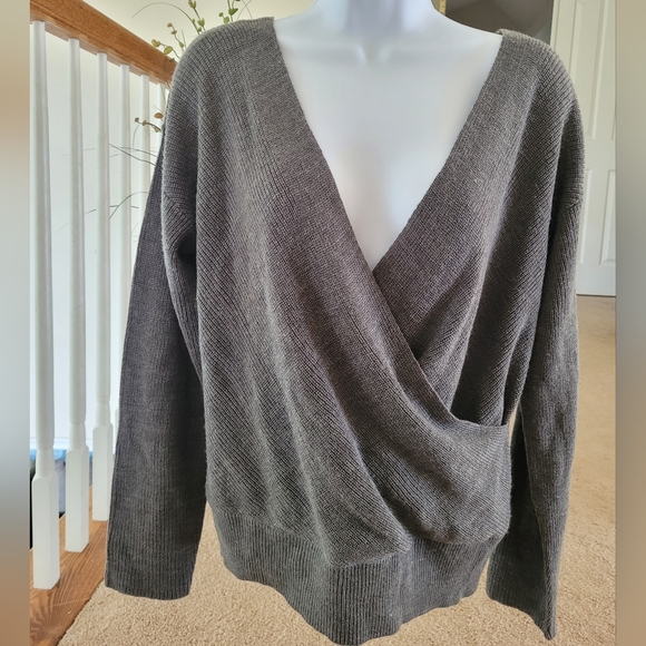 Bar III Surplice Sweater Heather Grey - Picture 8 of 10